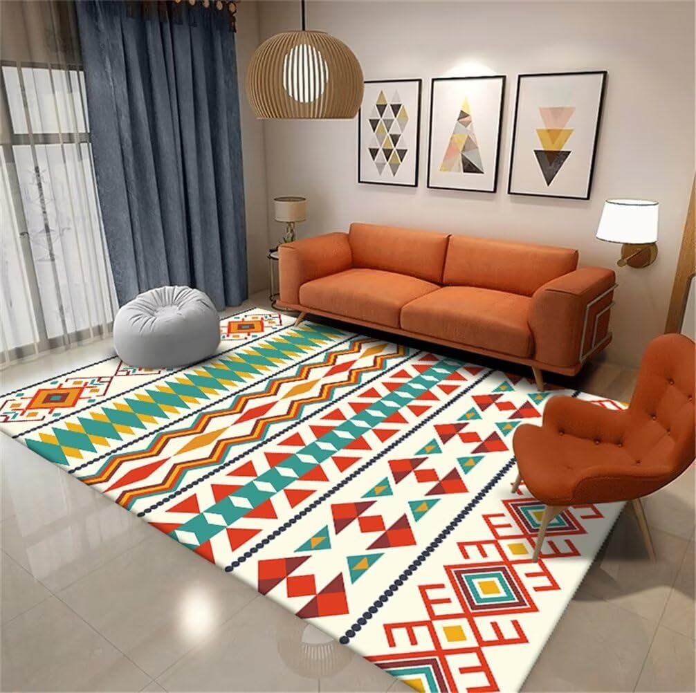 Moquette chambre 200x250cm douce et durable à motif géométrique rouge