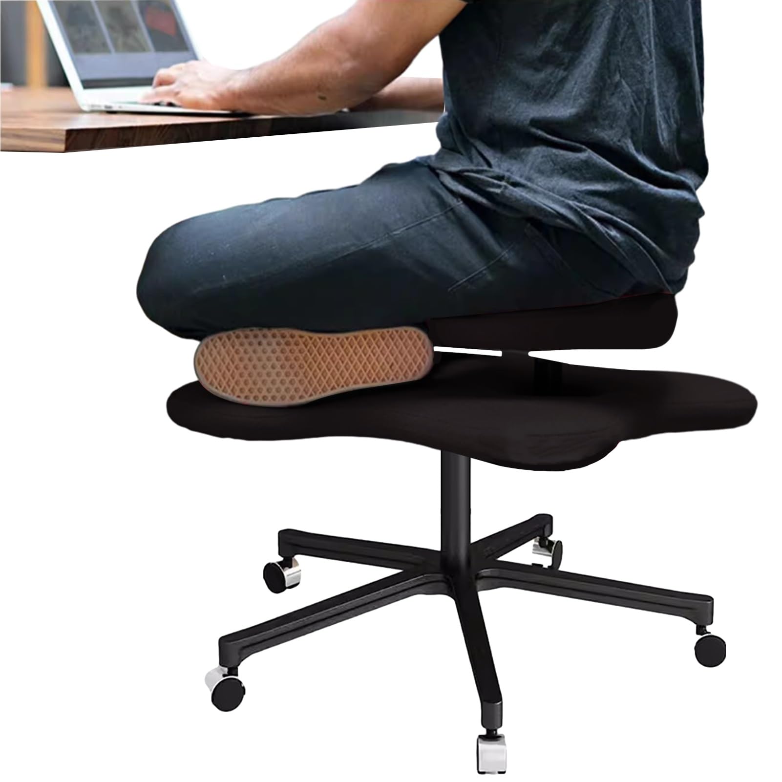 Sedia da meditazione, sedia da ufficio con gambe incrociate per ADHD e ruote, altezza e angolazione regolabili con supporto lombare per lavoratori d'ufficio sedentari, adulti irrequieti, yoga