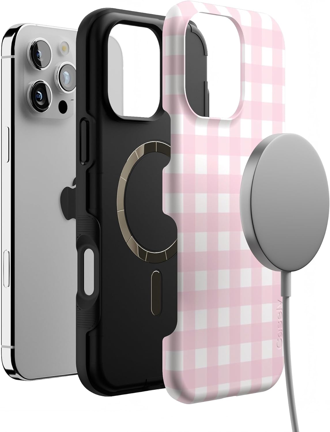 Casely iPhone 16 Pro Max Case | Pink Plaid | Sunday Best | Bold Protective Design | Compatible with MagSafe
