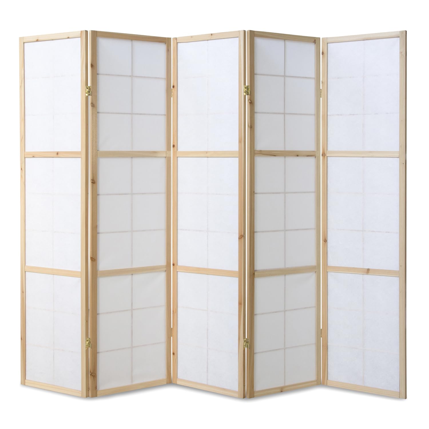 Homestyle4u 169, Parawan 5-Częściowy z Naturalnego Drewna, Separator, Ochrona Przed Wzrokiem, Papier Ryżowy, Biały, Wysokość 175 cm