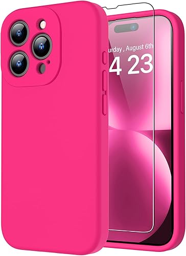 bicol Funda compatible con iPhone 15 Pro con protector de pantalla, protección mejorada del lente de la cámara, funda protectora de silicona líquida