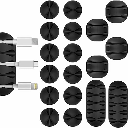 Clips para cables 18 piezas de organizador de cables adhesivos negros para teléfono, soporte para cargador de cable de gestión de cables para