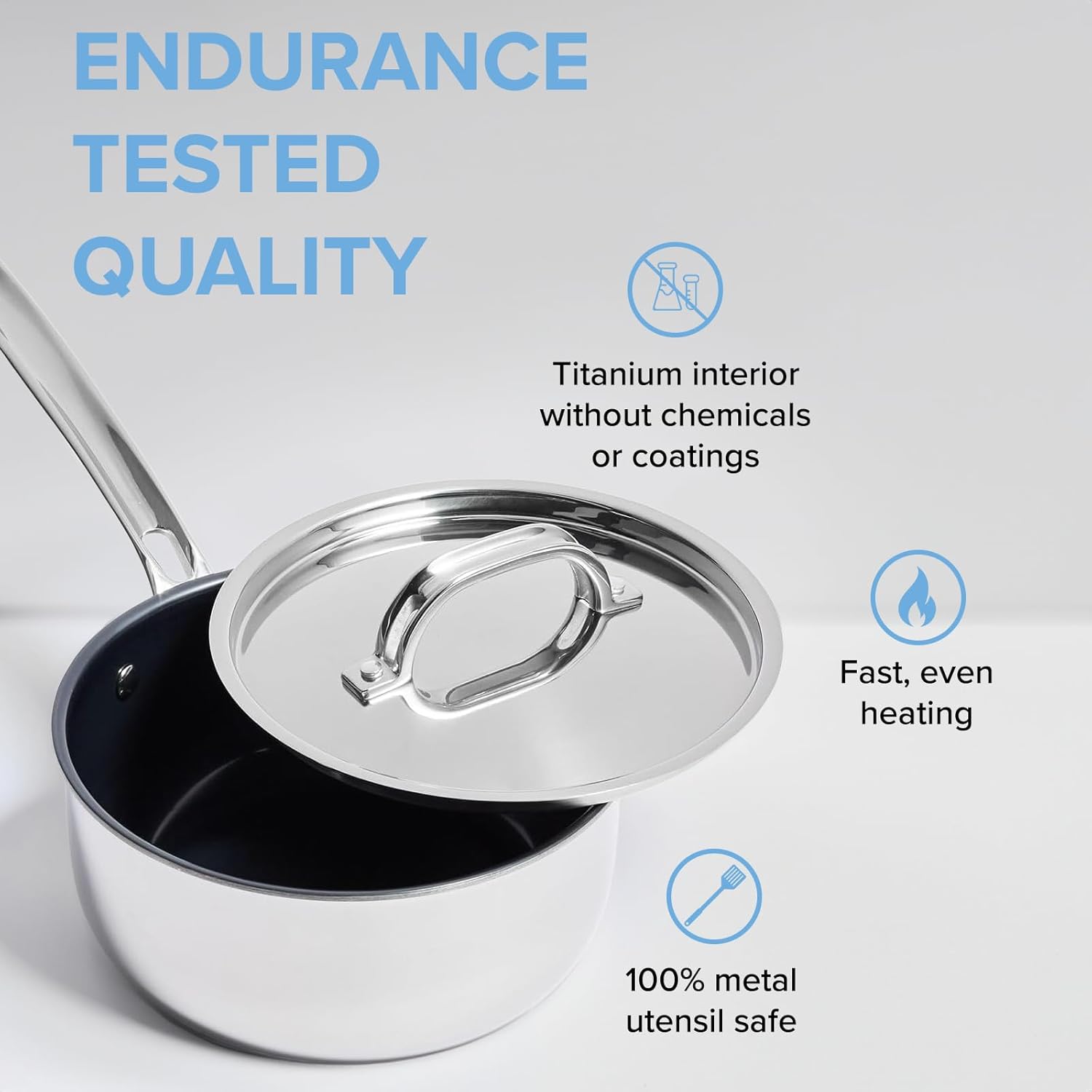 Viking 4-Ply Sauce Pan with Lid, 3 Quart Laser Clad Titanium Performance Ti Saucepan Cooking Pot, Dishwasher and Oven Safe, Induction Ready, Blue/Silver