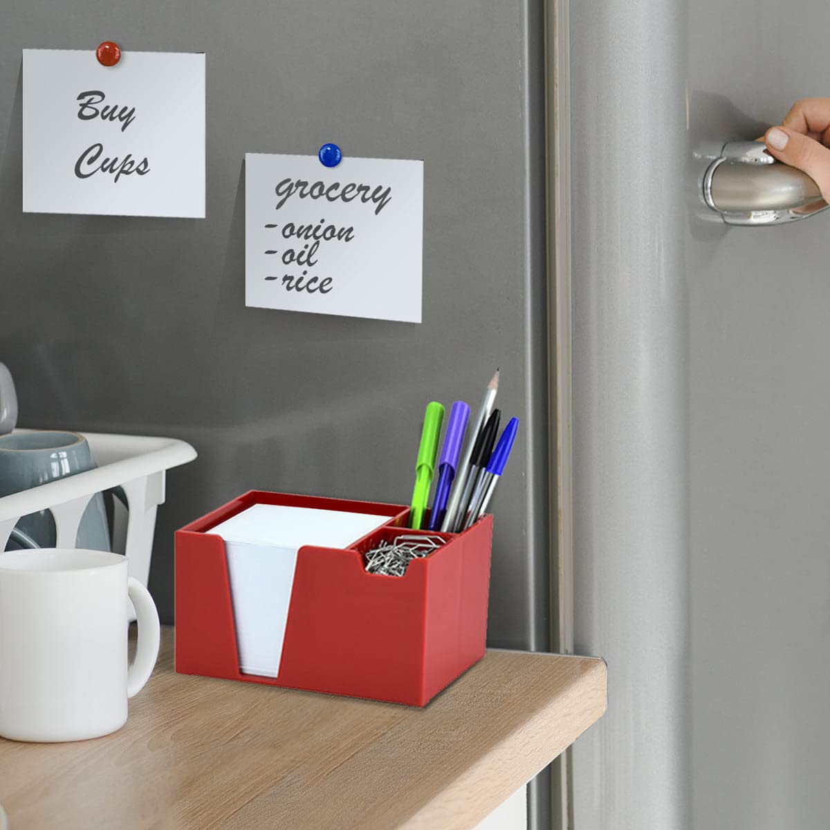 Acrimet Schreibtisch-Organizer für Stifte, Kugelschreiber, Papier, Büroklammern, Utensienhalter (Kunststoff) (Weißes Papier enthalten) (Rot)
