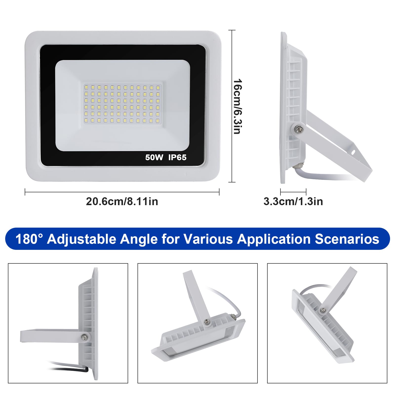 YCZM Foco LED Exterior 50W,IP65 Impermeable Foco Proyector LED,Blanco Frío 6500K 5000 Lumen Focos LED Exterior,72 leds Terraza Floodlight para Casa,Garaje,Patio,Terraza,Campo【Blanco 1 Pieza】