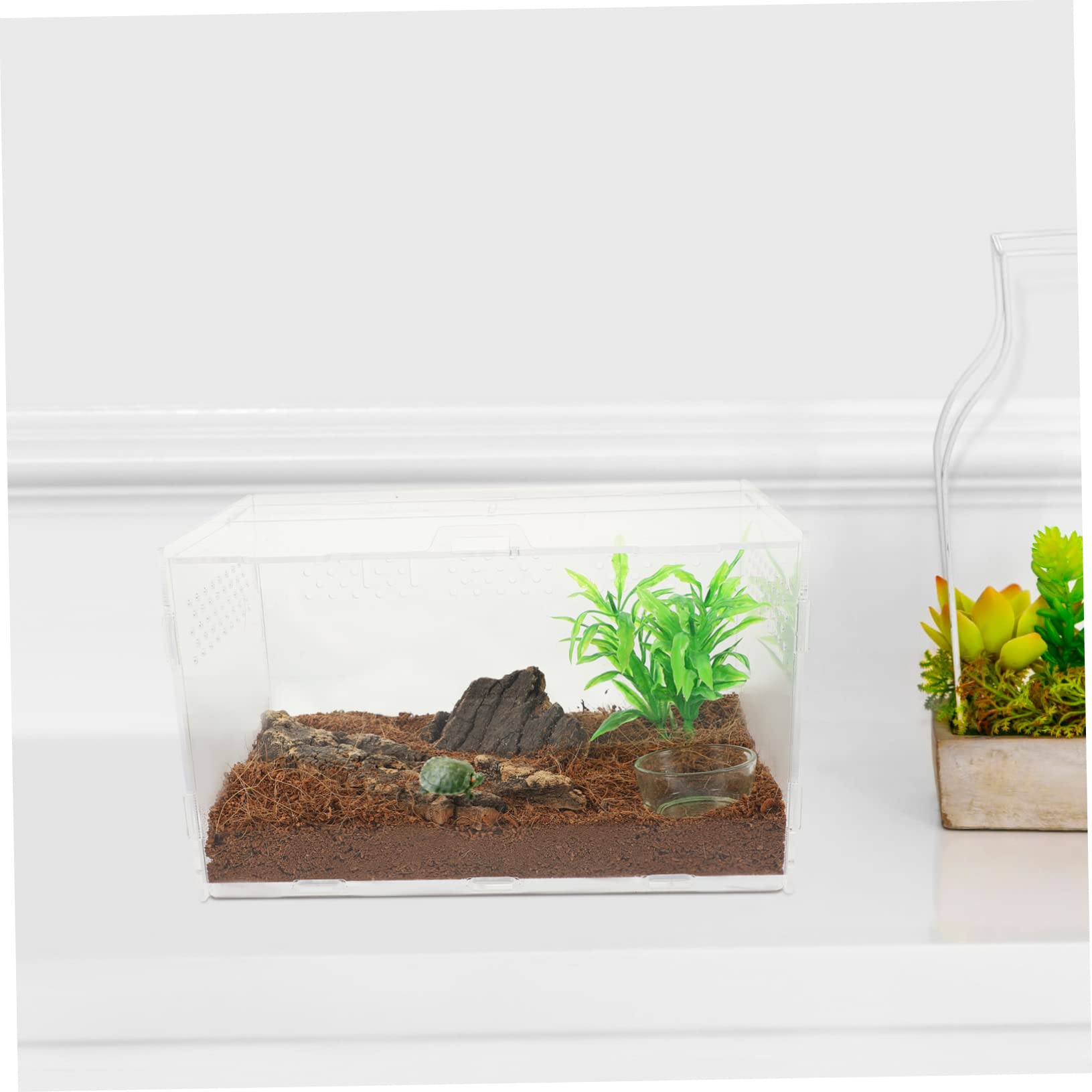 SOIMISS Reptilien Terrarium Transparente Aufzuchtbox für Frösche und Kleine Reptilien Belüftete Terrarienbox mit Teiligem Zubehör