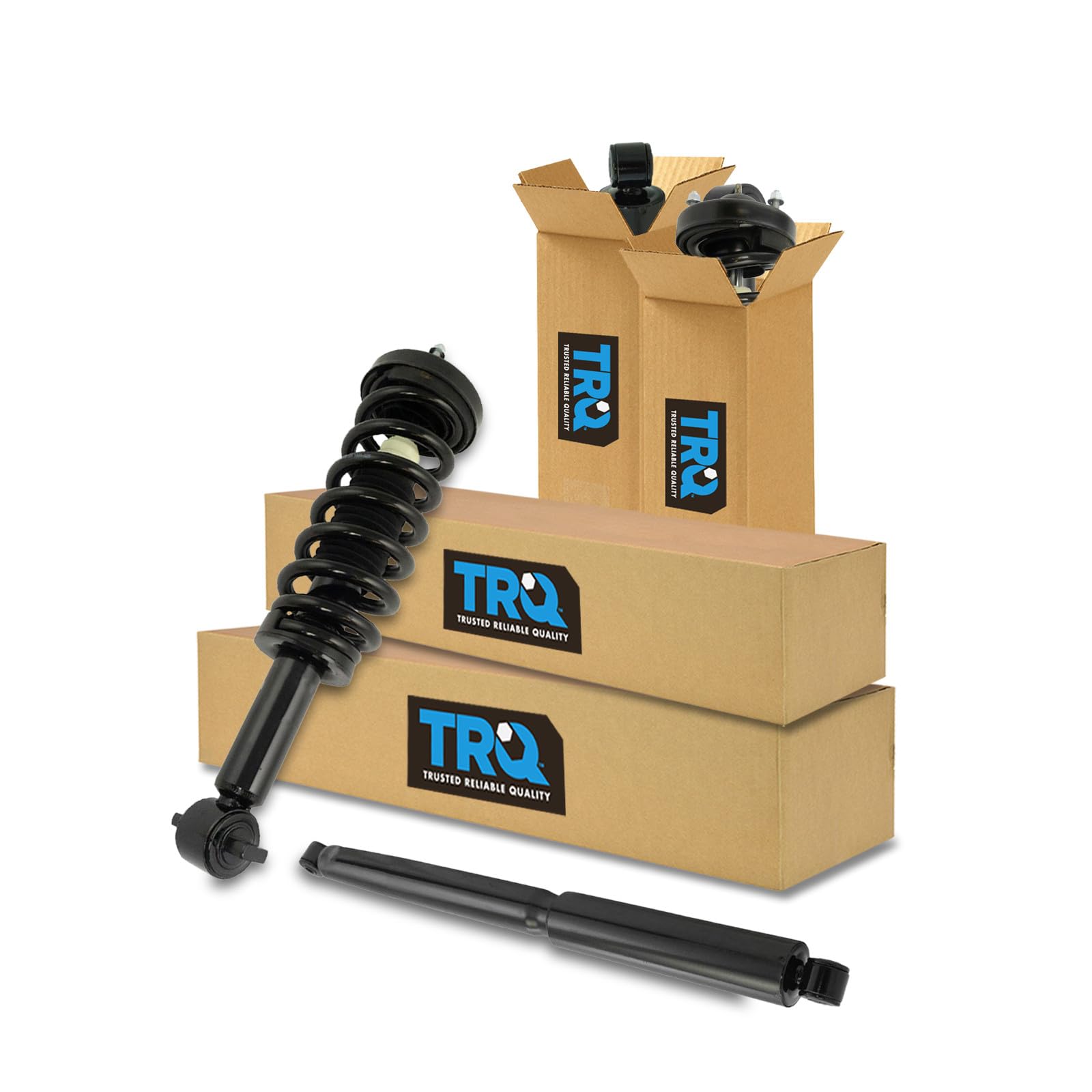 TRQ Front and Rear Complete Strut Assembly &amp; Shock Absorber Kit Complete Strut &amp; Coil Spring Assembly Compatible with 2014 Ford F-150