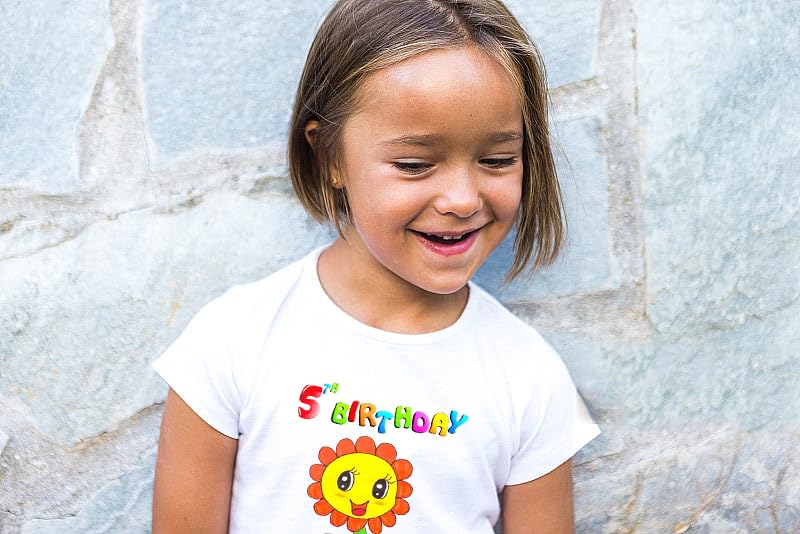 5th Birthday Shirt for Girls, Dress for Girls,T Shirt for 5 Year Old Gift Outfit Decoration Cute Flower Birthday Clothes4