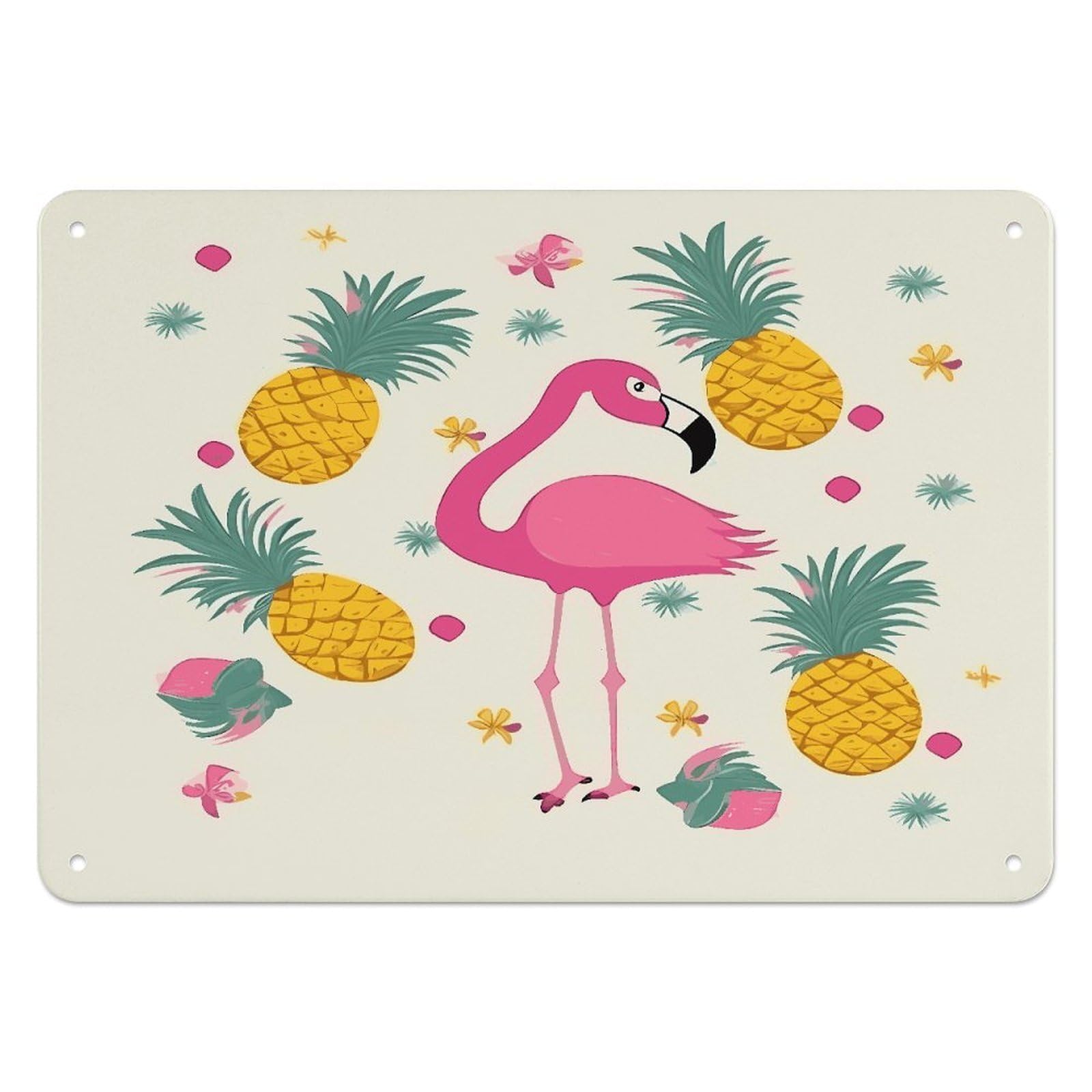 Fodpand Style Flamingo And Pineapple Retro Vintage Metal Tin Sign,Wall Art Decor Garden Plaque Poster For Bedrooms Yard Bars Pubs Patios Porches 7.9X5.5 Inch