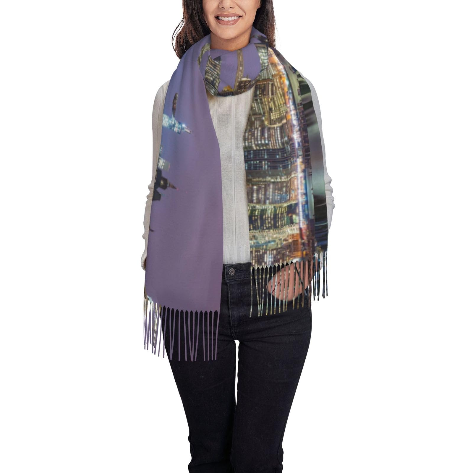 Sylale Unisex New York City Winter Scarf - Women Long Scarves Warm Tassel Shawl Stole For Women Ladies