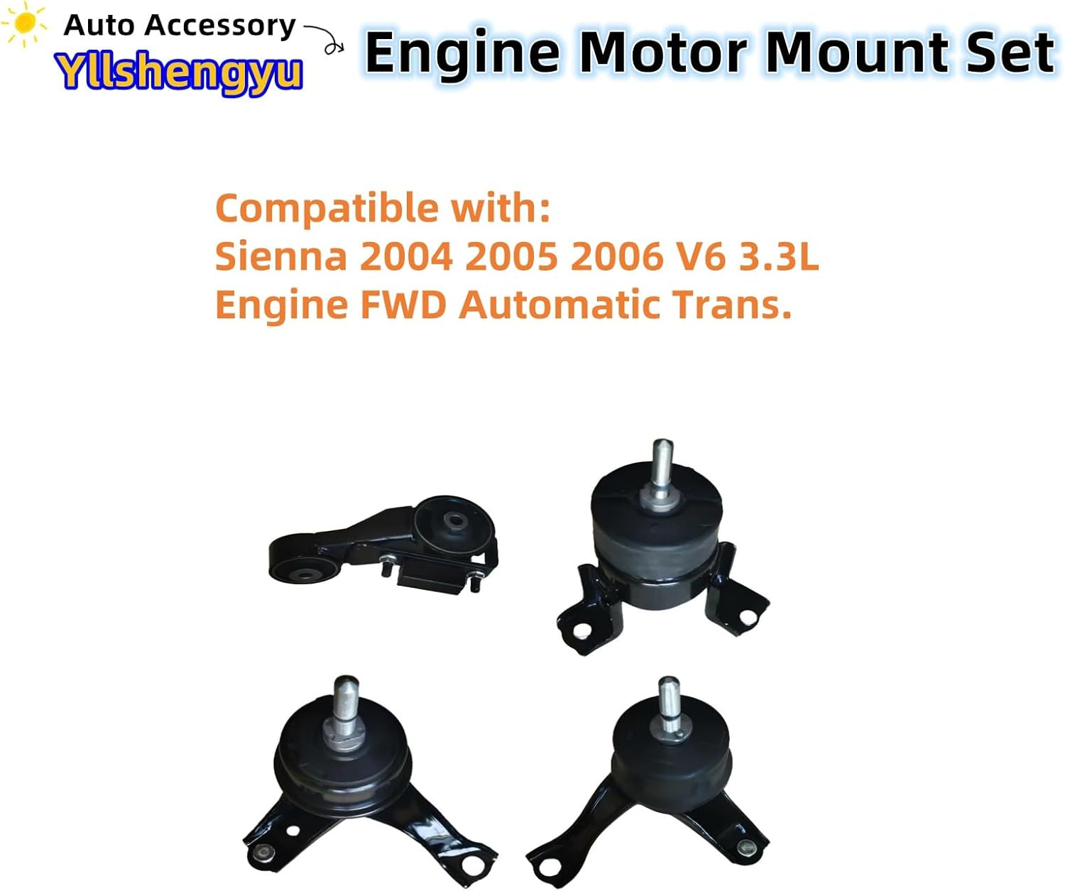 4Pcs Engine Motor & Transmission Mount Kit - Compatible with Sienna 2004-2006 V6 3.3L FWD Automatic Trans, Replaces OE A62009 123610H100 A4295 123620H030 A4257 123630A081 A4207