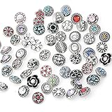 Ginooars 12mm Random Style Alloy with Rhinestones Snap Button Clasp Charms for DIY Craft Bracelets...