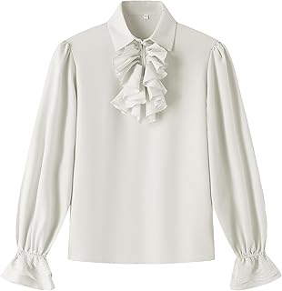 Eymitory Boys Kids Medieval Pirate Shirt Vampire Costume Renaissance Victorian Scottish Jacobite Ghillie Halloween Tops White - Buy now