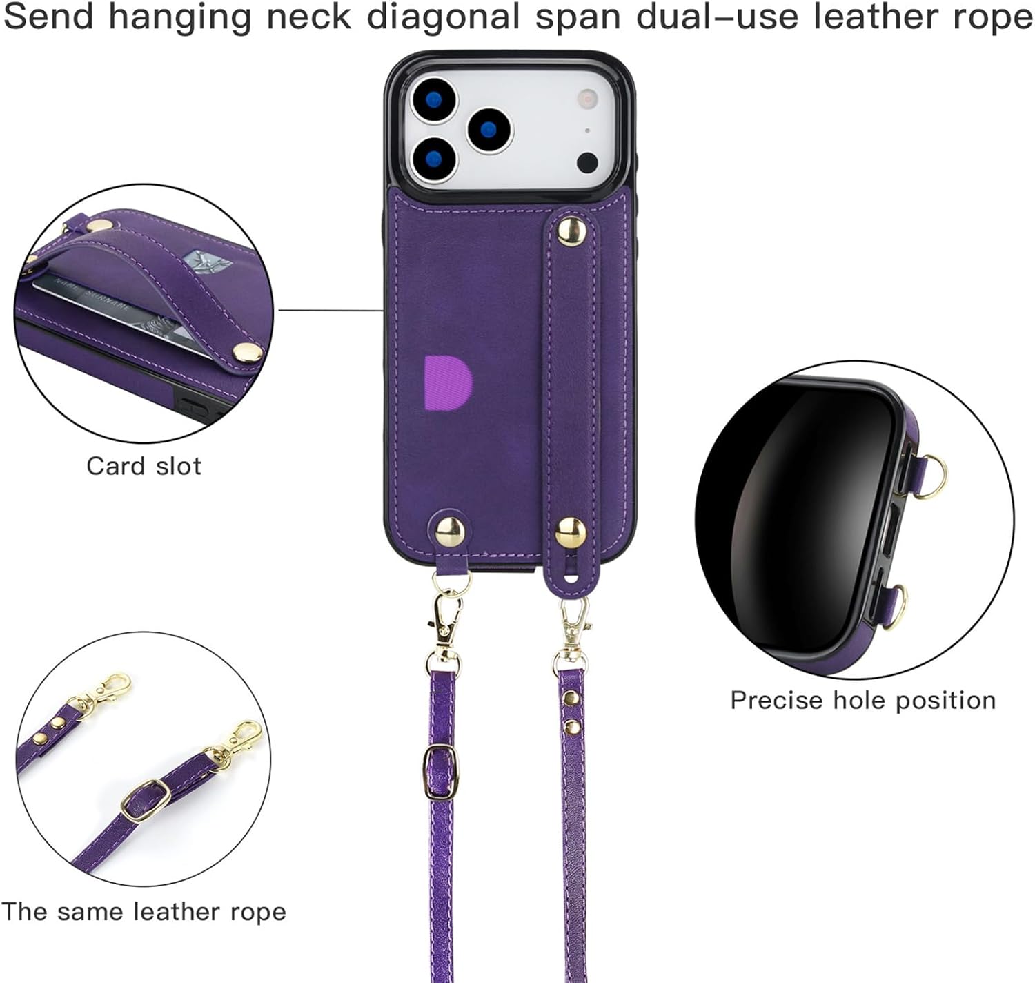 Wallet Case for iPhone 17/17 Air/17 Pro/17 Pro Max, Leather Cover Wrist Strap Stand Card Slot Holder Shell with Crossbody Lanyard Strap Pink