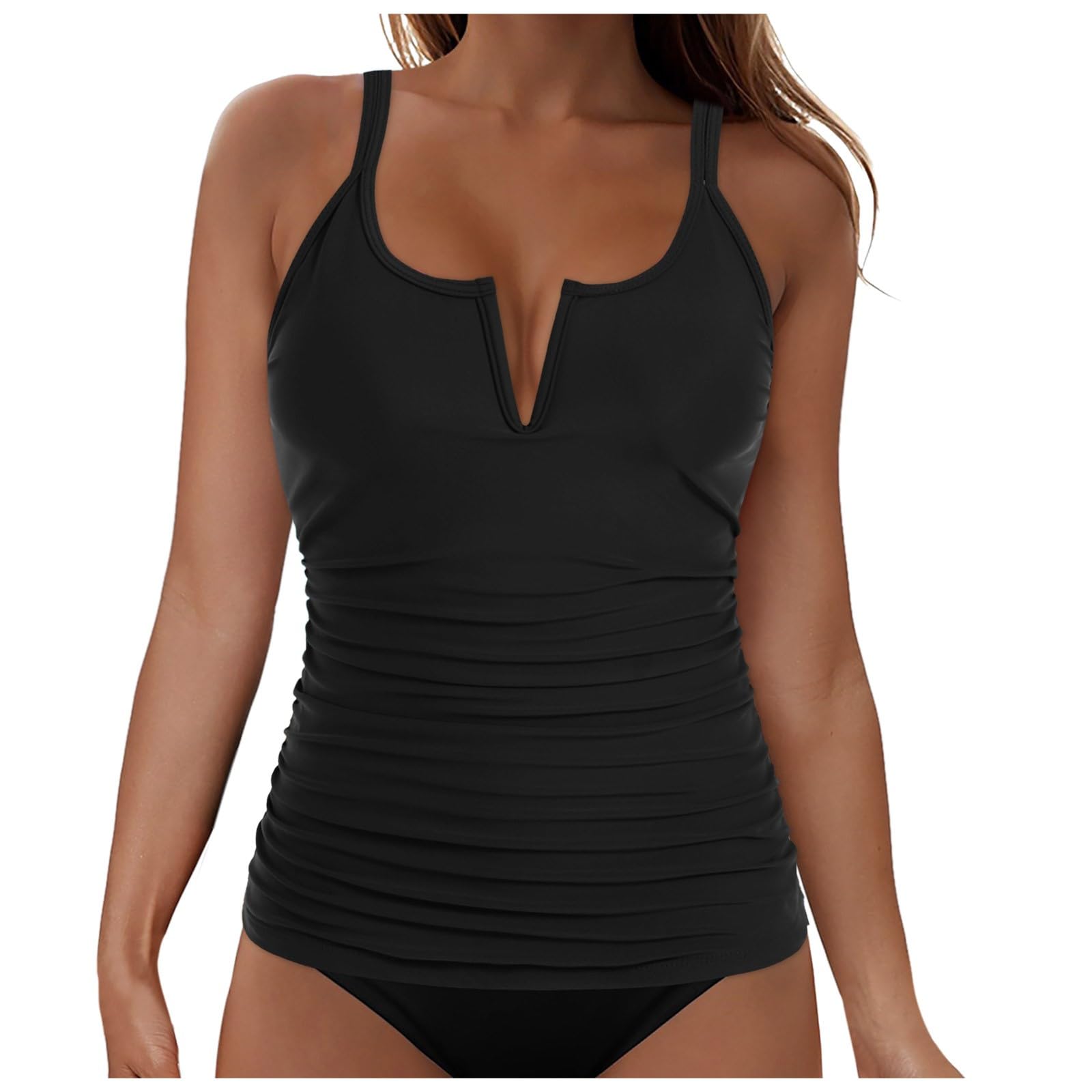 Haut de Tankini Armatures pour Femme Haut de Maillot Bain col en V Soutien Abdominal Configuration en Forme soutien gorge intégré Maillot Bain Push up Sexy avec Rembourrage et Bretelles Réglables