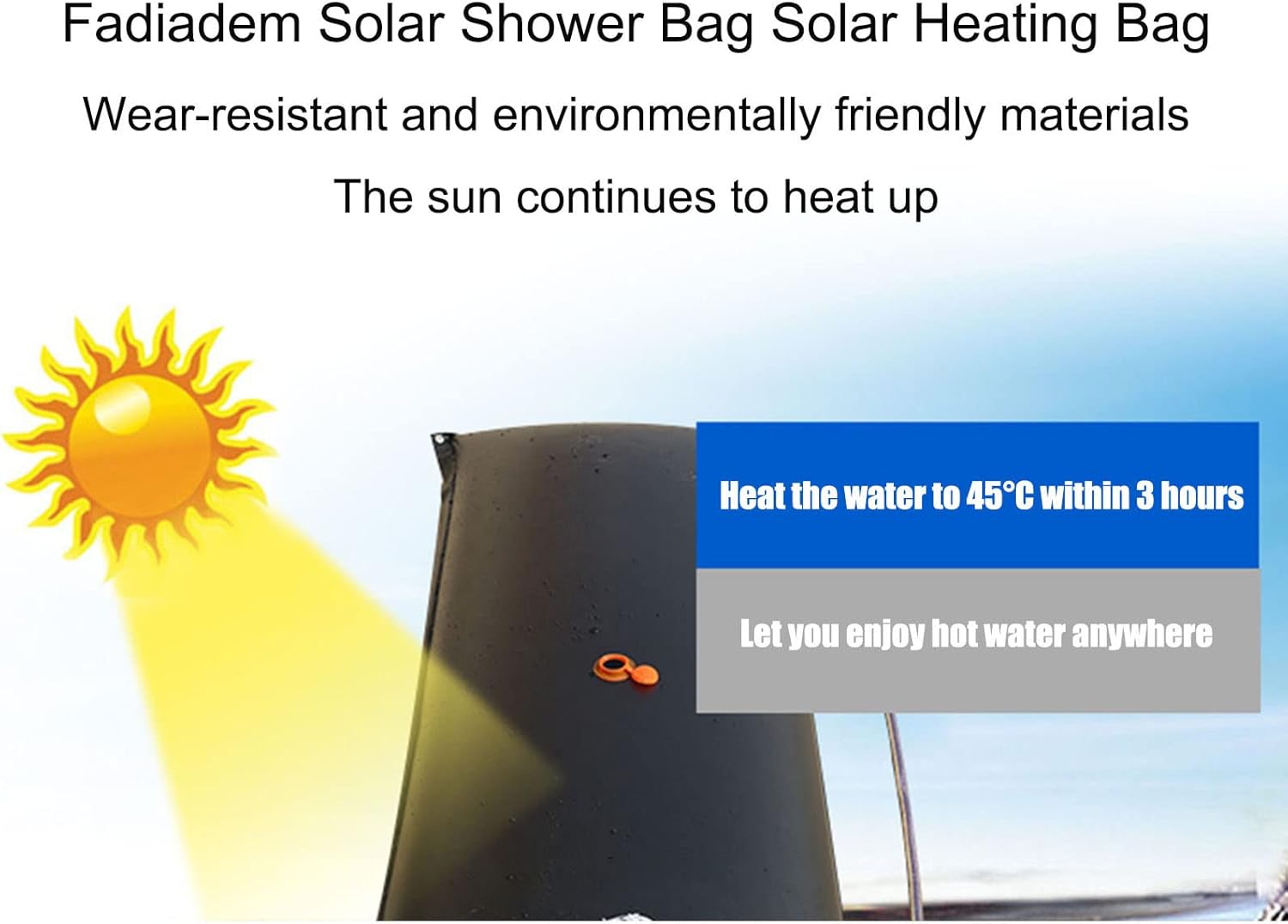 Large-Capacity Solar Heating Bag Outdoor Solar Shower Bag, Camping Traveling Hiking Shower Clean Portable Shower Bag, with Hose and Shower Head, Collapsible Water Bladder Tanks Water Container