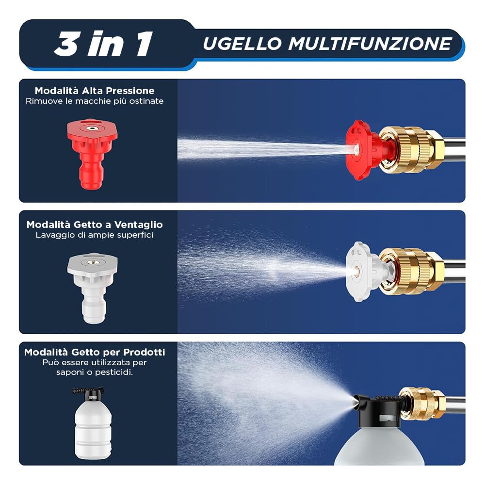 Kit Idropulitrice e Soffiatore Cordless a Doppia Batteria 48V - Lancia Lavaggio a Batteria - Lavaggio Professionale con Filtro, Tubo, Serbatoio e Attacchi - Pulizia Auto Scooter Giardino (Blu)