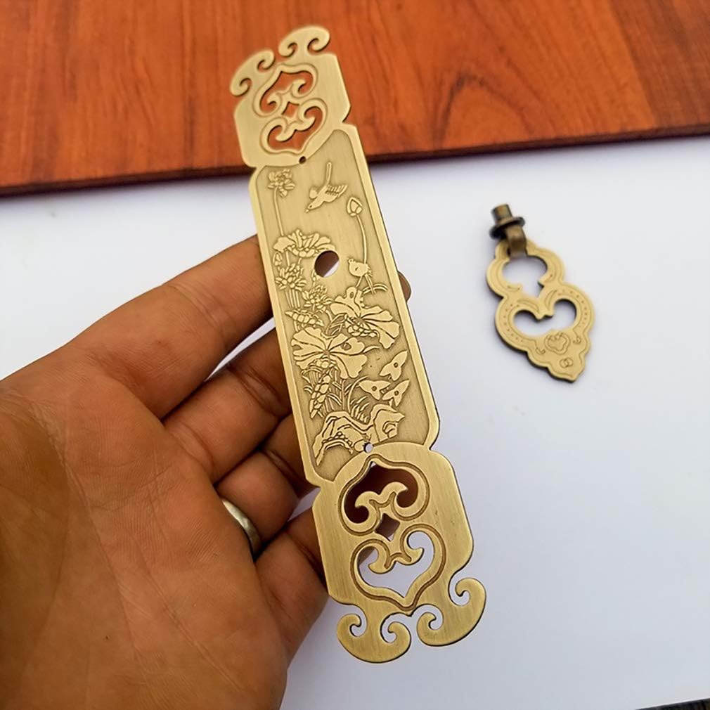 2Pcs Vintage Style Embossing Pattern Pulls Handle Bookcase Wardrobe Drawer Pure Copper Double Door Handle (Pack of 2)