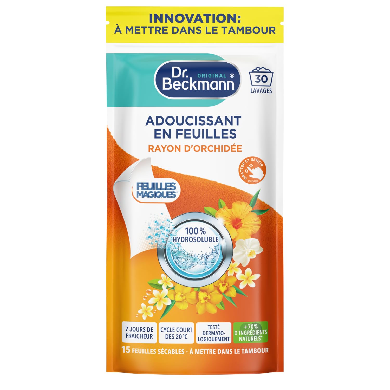 Dr. Beckmann Feuilles Magiques® Adoucissant en Feuilles Rayon d'Orchidée - Pour Cheveux Délicats - 30 Lavages en Unonyme