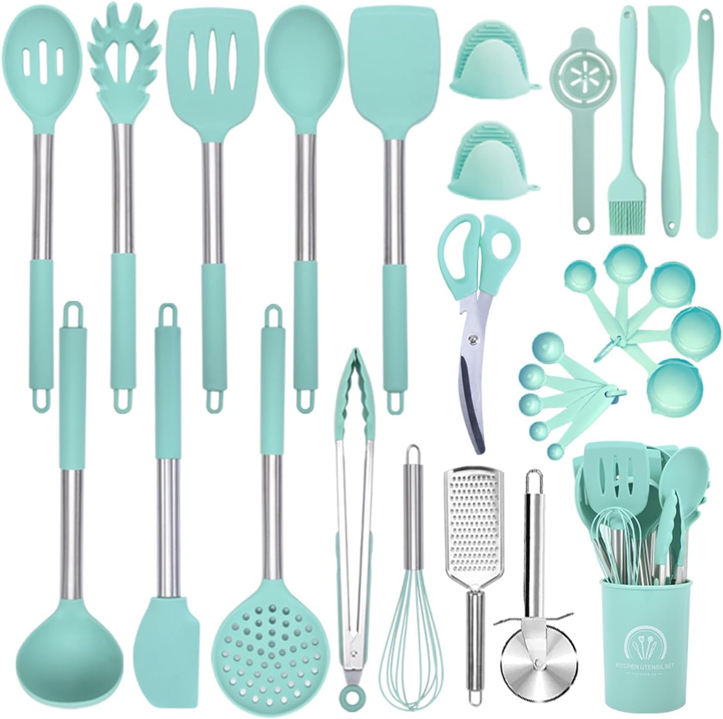 Silicone Non-Stick Kitchenware Set Kitchen Cooking Utensils Set with Stainless Steel Handle High Temperature Resistant Kitchen Essentials Set Suitable for Non-Stick Cookware Dishwasher Safe