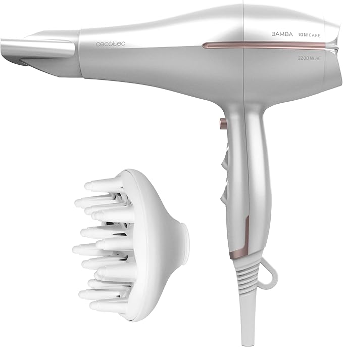 Cecotec Asciugacapelli Ionic IoniCare 5300 Maxi Aura Potenza 2200W, con ioni reali e flusso d'aria elevato, funzione Cool Air, 2 velocità e 3 temperature, bianco