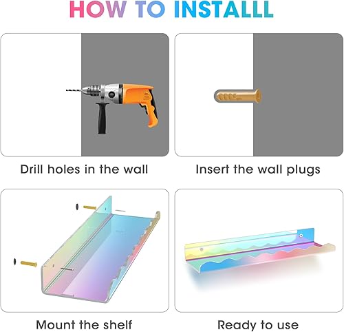 Miniatura 7 de NiHome Wall Mount Acrylic Cloud Wave Floating Shelves 4-Pack, Stylish, Durable & Easy to Install Nursery Bookshelves for Kids, Multi-Purpose Storage