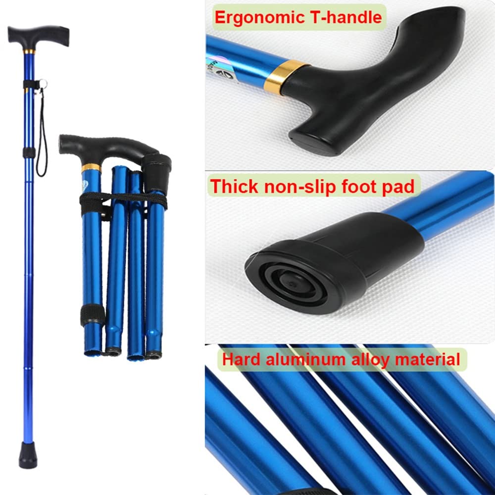 Bastone da passeggio telescopico regolabile in alluminio leggero – Bastone da passeggio pieghevole resistente con impugnatura ergonomica a T e punte in gomma antiscivolo