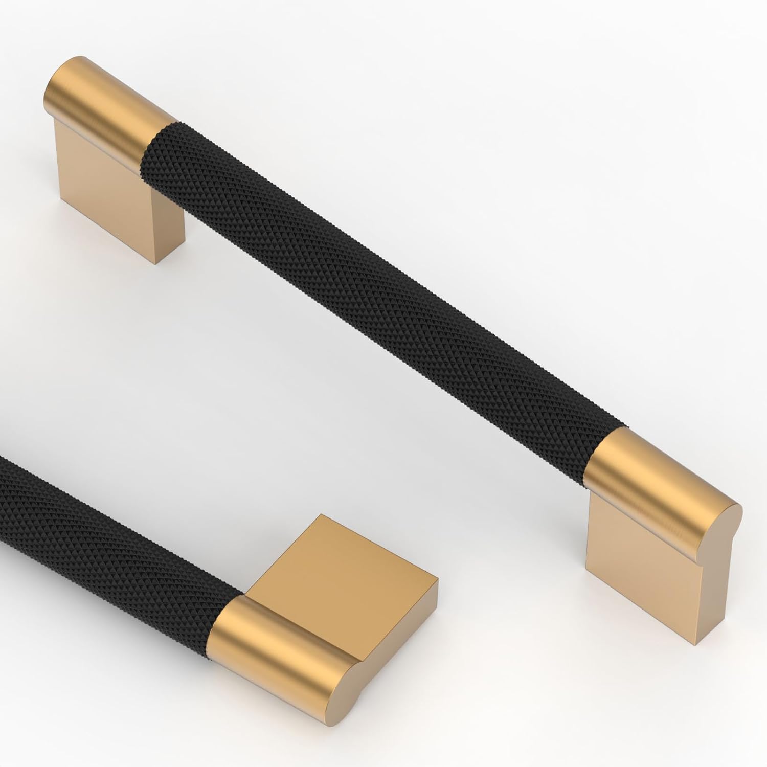 Asidrama 10 Pack 5 Inch(128mm) Matte Black and Champagne Bronze Knurled Kitchen Cabinet Handles, Cabinet Pulls Kitchen Cabinet Hardware for Cupboard Drawer Pulls