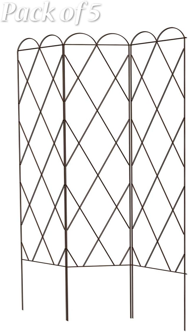 BestNest Panacea Three Panel Plant Support Trellises, Brown, 5 Pack – Steel Garden Trellises for Climbing Plants, 64" H, Ideal for Peas, Beans, Tomatoes, and Garden Dividers