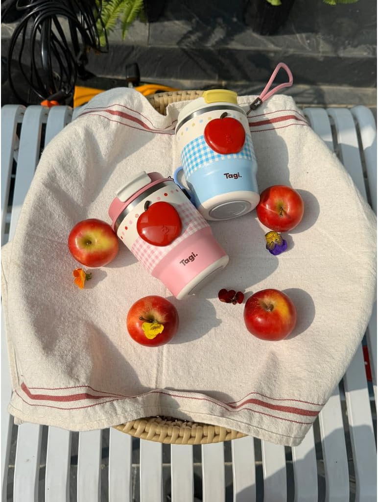 Tagi. Imagine Apple Tumbler 12oz with with Foldable Straw, 316L Stainless Steel Insulated Water Bottle, Leak-Proof, Fits in Cup Holder (Seasalt Apple) - Image 3