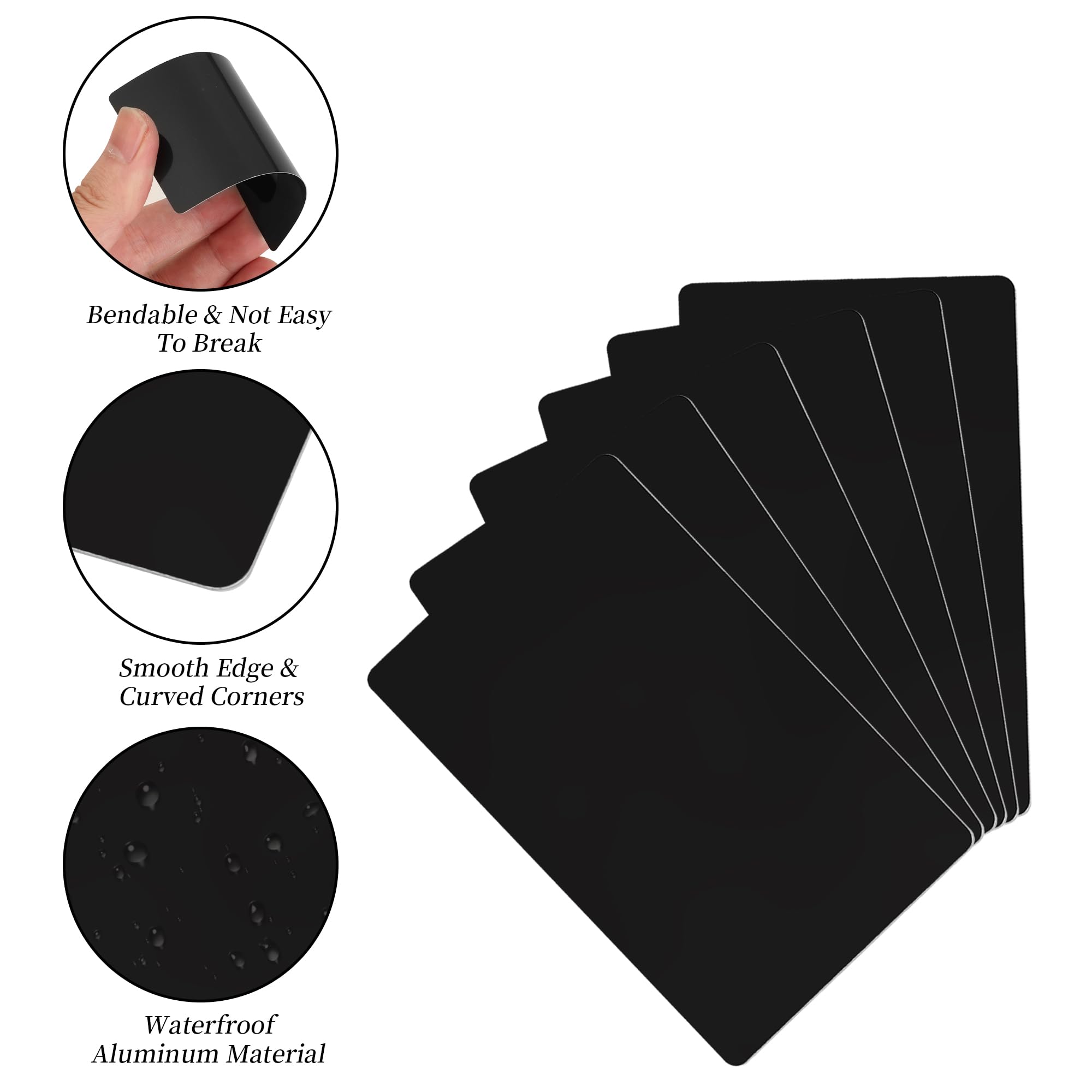 YKUKIZEE 150 PCS Blank Metal Business Cards Black, 86 x 54 MM Aluminum Business Cards - Image 4