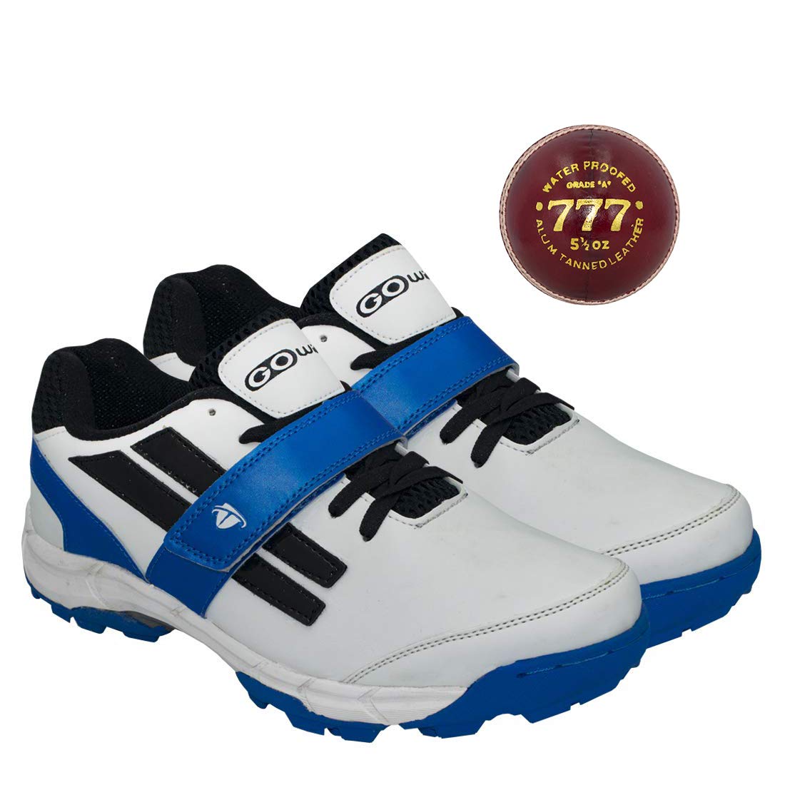 Pace White/Navy Cricket Shoes Size-6 with TR-777-R Cricket Leather Ball Alum Tanned Red-image-19