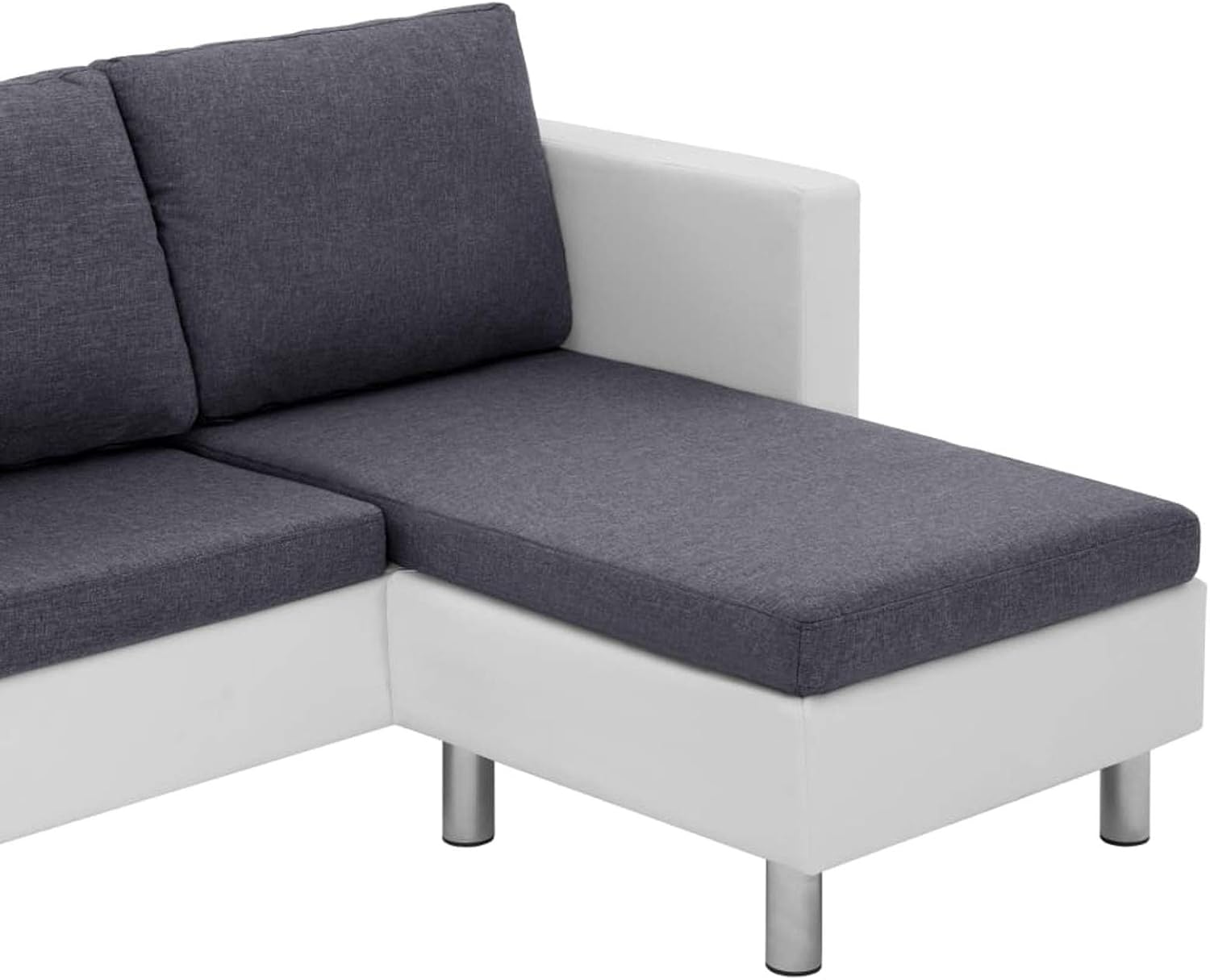 Gecheer Patio Sofa with Cushion, 3-Seater Chaise Lounge Sofa, White Faux Leather Upholstery, Reversible Design, Chrome-Plated Iron Feet for Outdoor Living Room Furniture