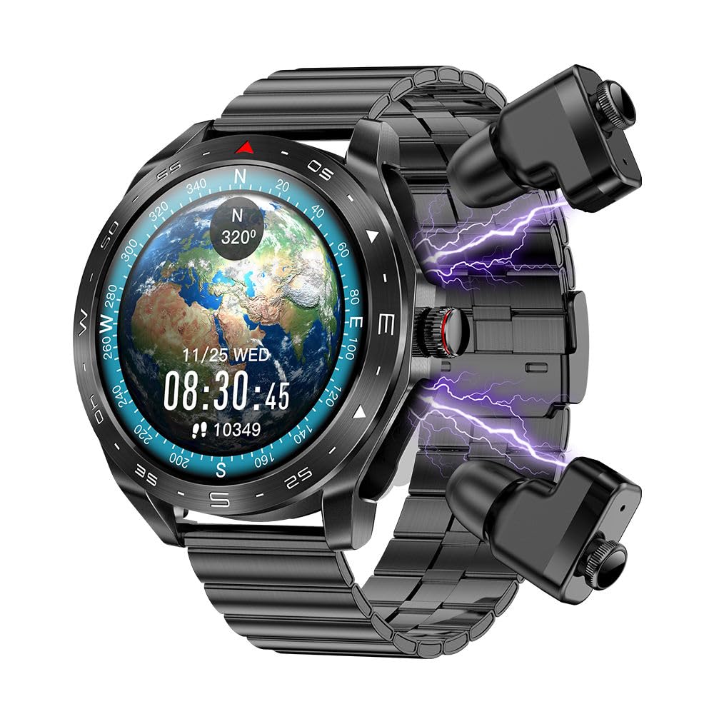 saaviq health monitoring smart watch with wireless earbuds, 2-in-1 bluetooth calling smartwatch, 1.52 inch display, ip67 waterproof, sleep & fitness tracking for men and women, black