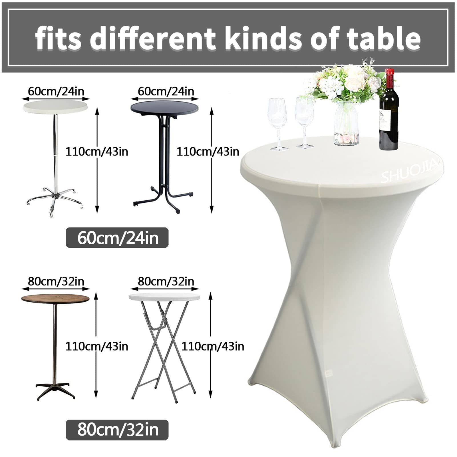 Paquete de 1/2/4 Manteles Lycra Spandex 80-85cm Elásticos de Licra para Cóctel con Esquinas Cuadradas,para Mesa Alta, Mantel Redondo para Cóctel, Mantel para Bar, Boda (Ivory White,4Pcs-80cm)
