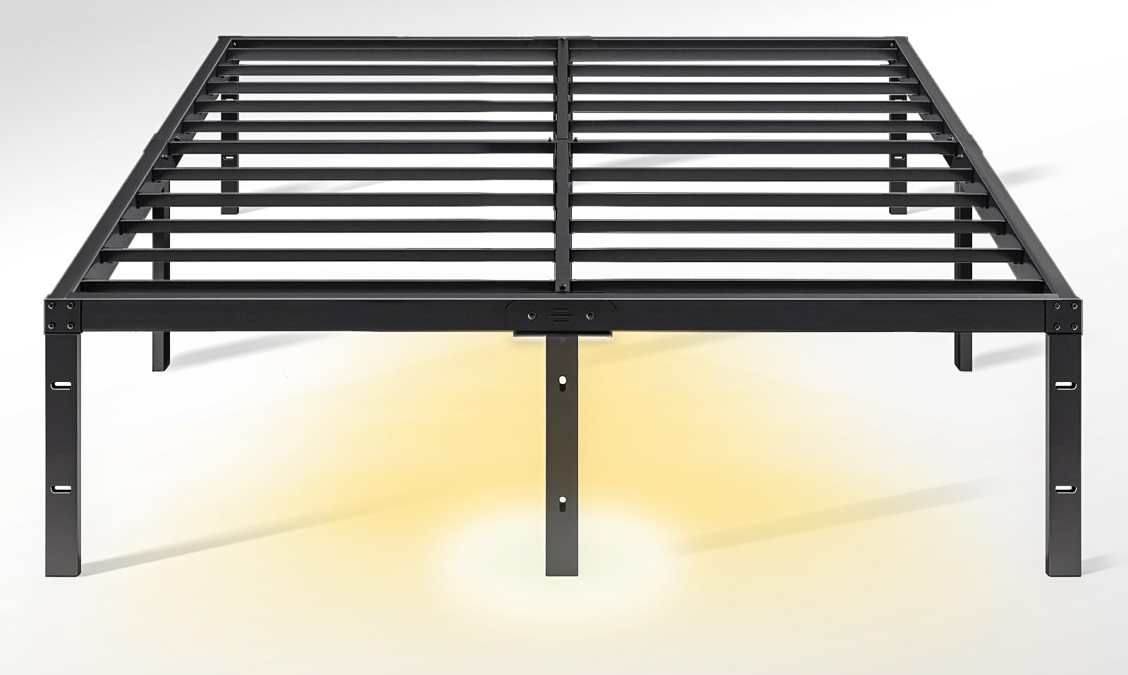 Photo 1 of 18 Inch Full Size Bed Frame, Metal Platform Full Bed Frame with Storage No Box Spring Needed, Easy Assembly Heavy Duty Noise Free Tall Bed Frame with LED Lights, Black Full 18 Inch