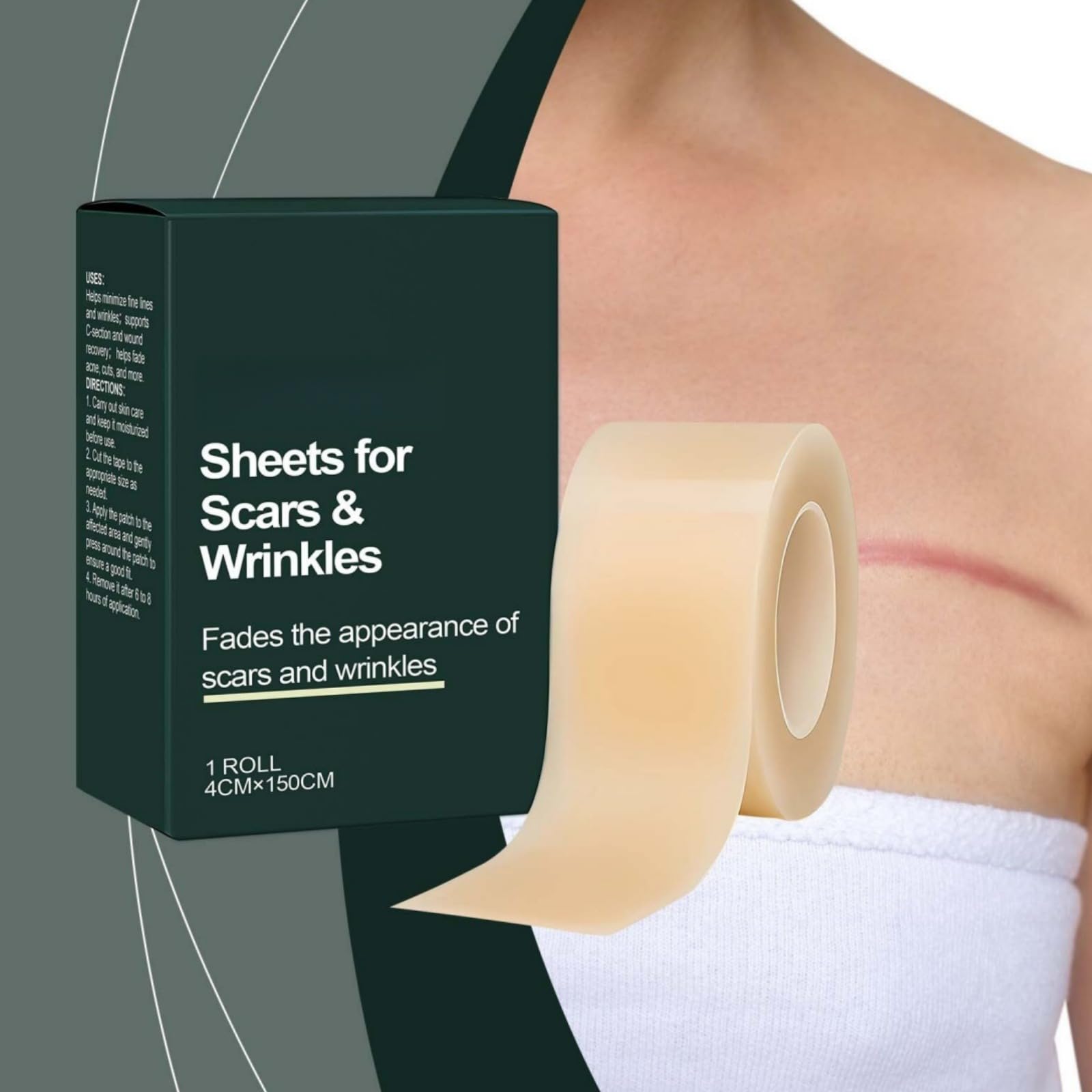 Foglie di cicatrice in silicone medico per la cura della pelle di bellezza tagliabili, con collagene, impermeabili fogli medici per taglio cesareo e cheloidi, traspiranti, Imper
