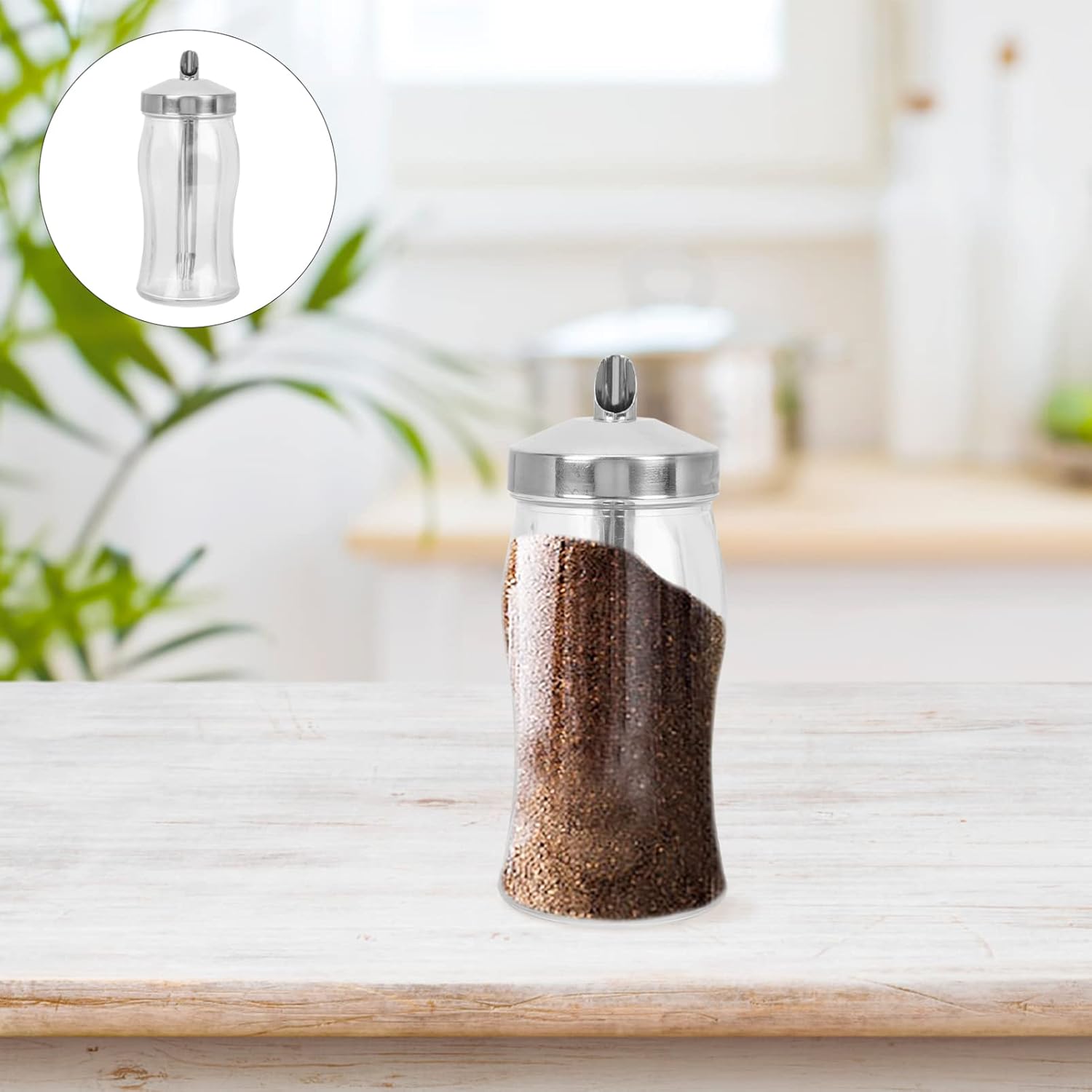 Stainless Steel Container of 2 Sugar Dispenser and Glass Sugar Dispenser Sugar Pourer Glass Sugar Shaker Shaker with Pouring Condiment Containers Jars,Assorted Colorx2pcs-15x6.5cm x2pcs