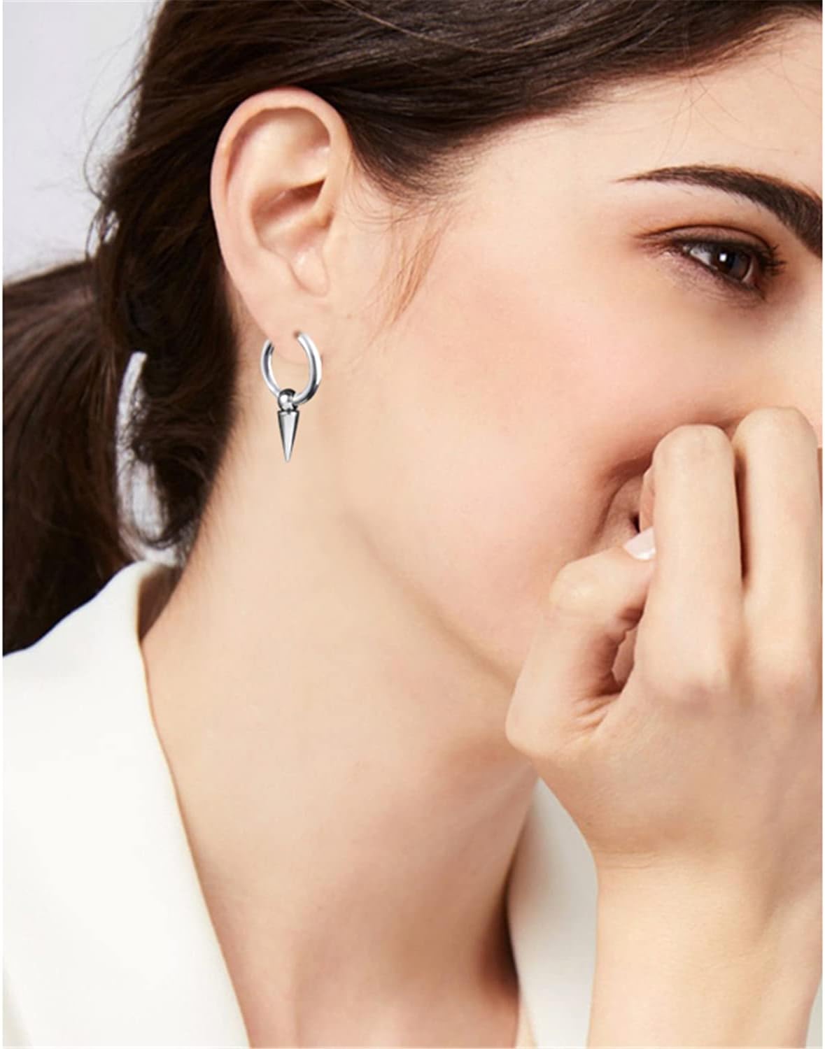 Personalized Punk Spike Dangle Drop Hoop Earrings for Women Men Stainless Steel Hoops Cuff Cartilage Tragus Helix Wrap Geometric Earrings - Image 5