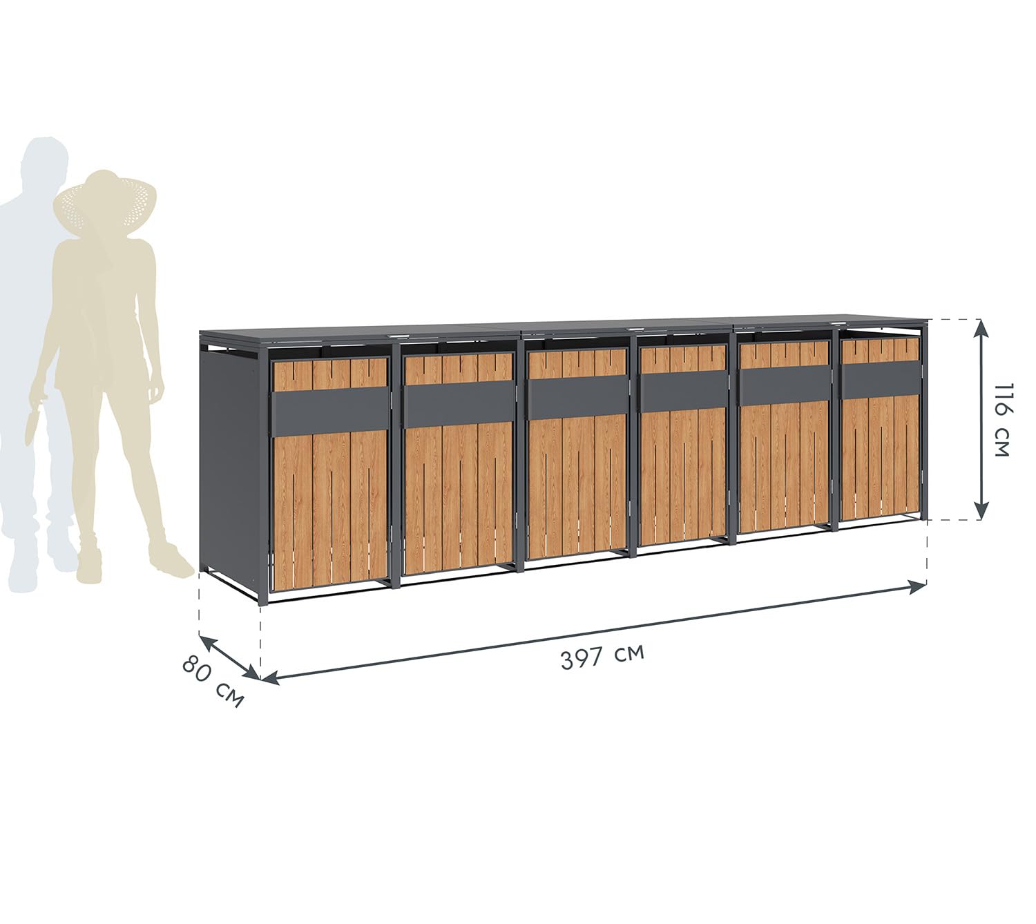 Westmann Varius 6 Mülltonnenbox 6x240L | Metall & Holzoptik | Gasdruckfedern | Magnetverschluss | Mülltonnenverkleidung Anthrazit