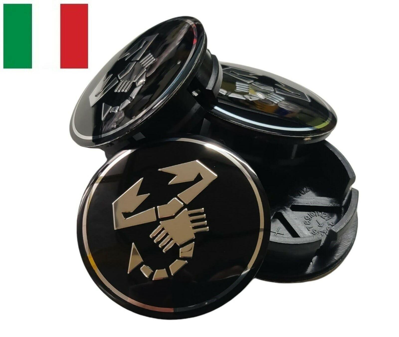 Set 4 Tappi Coprimozzo Copri Mozzo con Scorpione Diametro 50 mm Compatibili per ABARTH Cerchi Esseesse Coppe Coppette per Cerchi in Lega Nero ABS + Metallo