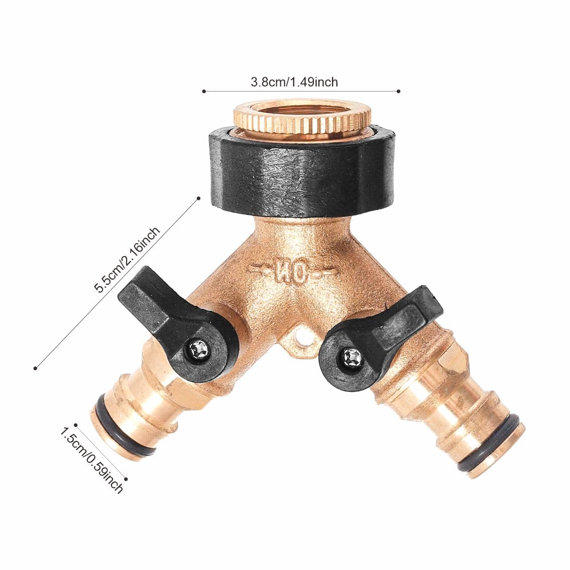 Solid Brass Garden Tap Splitter - Double Way 3/4" Push-Fit Hose Connector Kit,Water Hose Tap Quick Individual On/Off Splitter - Image 2