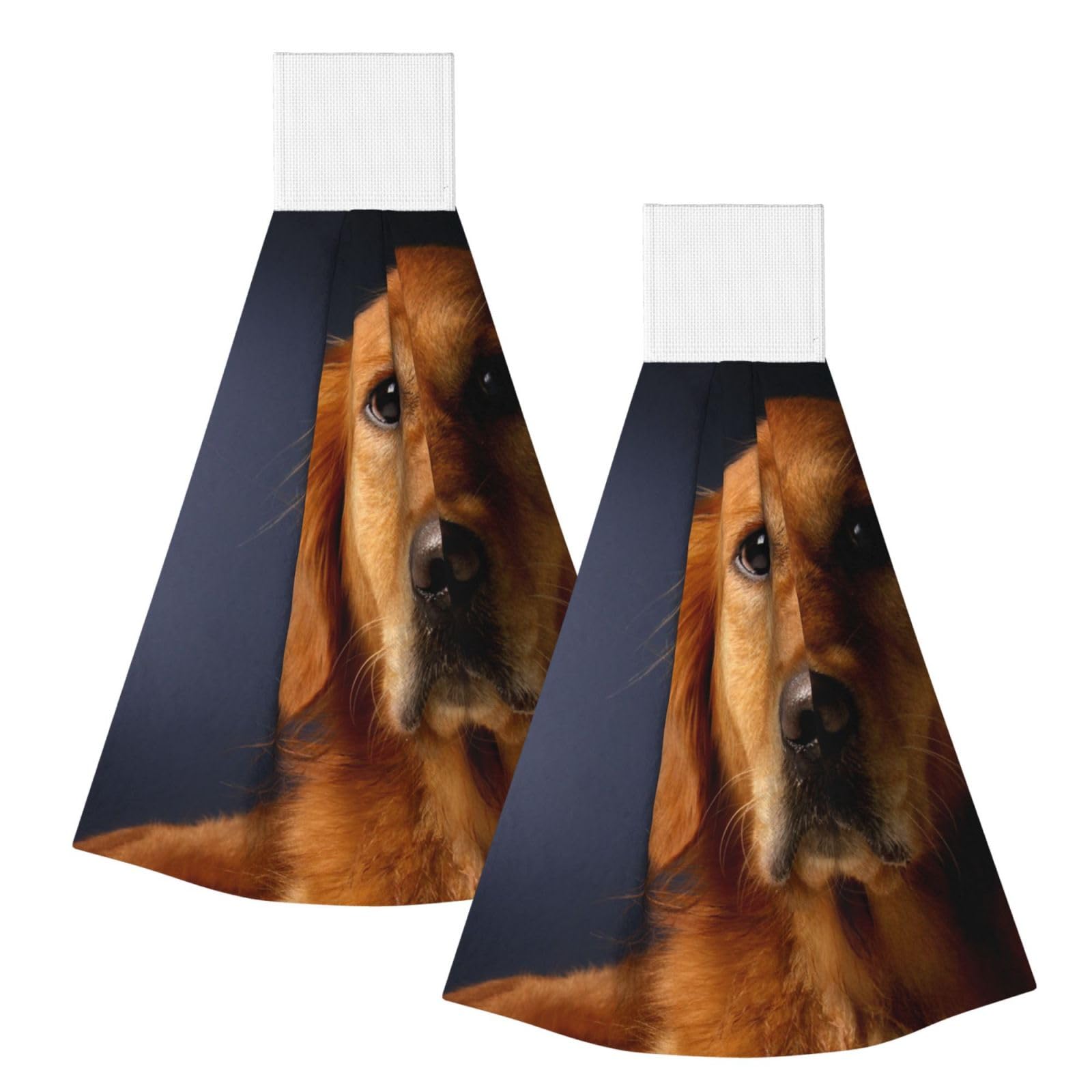 DOPKLNA Golden Retriever, 2 Pcs Hanging Coral Fiber Hand Towels for Bathroom, Absorbent Kitchen Towels