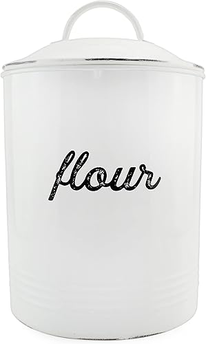 AuldHome - Recipiente de harina blanca esmaltada almacenamiento de grapas rústicas de estilo envejecido para cocina