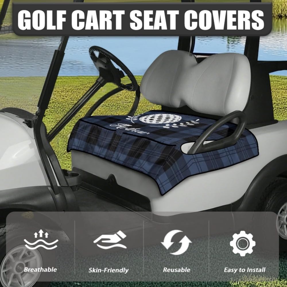 Personalisiertes Golfwagen Sitzauflage, im Karomuster für Golfwagen mit Ihrem Namen/Initialen/Foto/Logo, Mikrofaser Hält die Sitze Kühl und Sauber, Geschenk für Golfplatz, 133x82cm