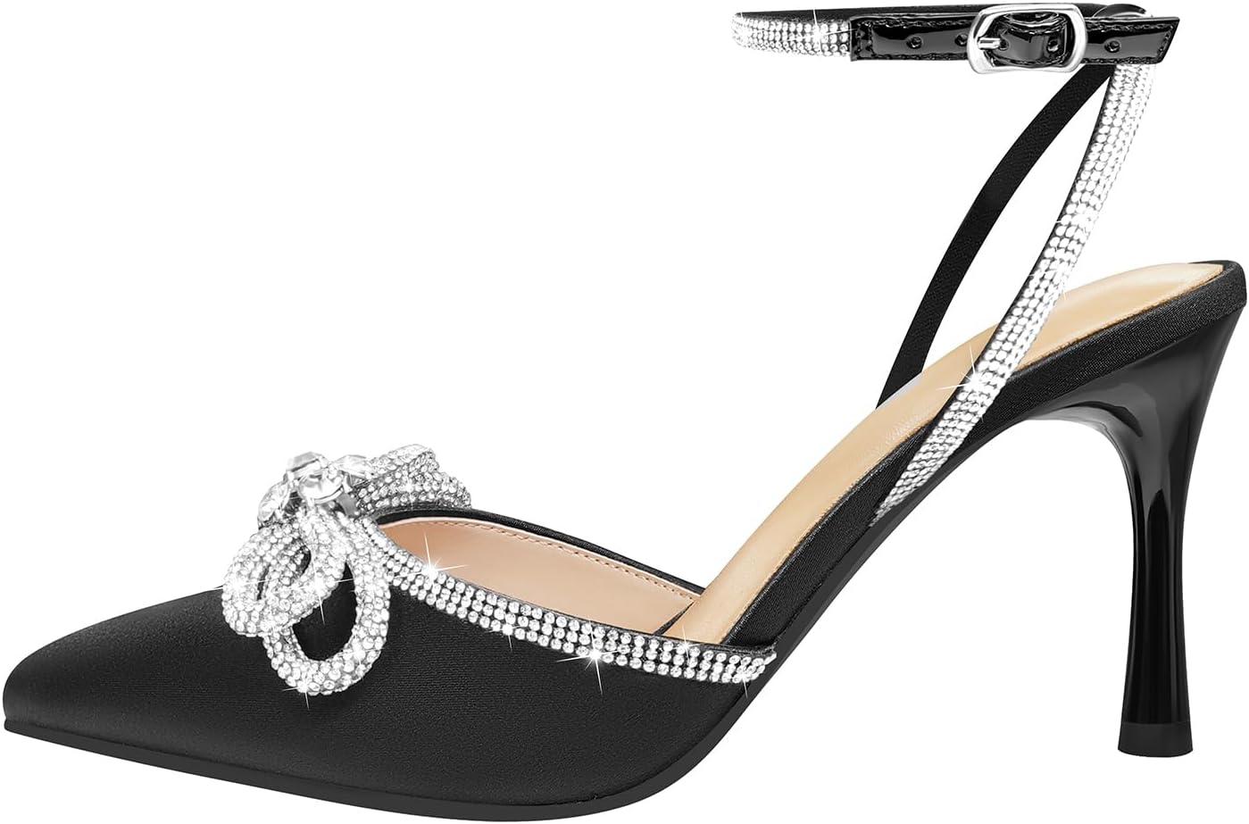 PIZZ ANNU Women's Cienna High Heels Sexy Stiletto Pumps Closed Toe Mesh Sparkly Rhinestones Ankle Strap Dress Wedding Party Pumps Shoes - Image 8