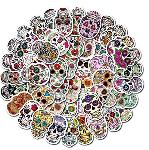 bijouxmodefashion Lot de 50 Stickers Autocollants thème tête Mort Style méxicain Calavera Cover