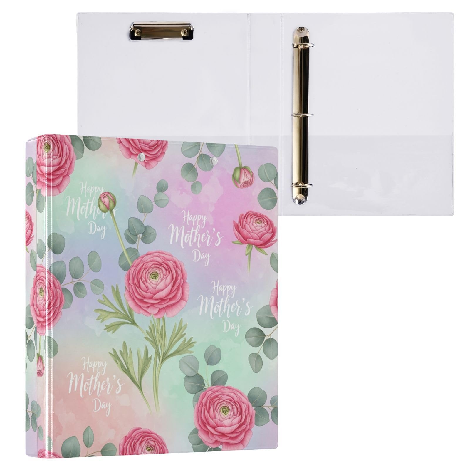 Raccoglitore a tre anelli con stampa floreale rosa da 3,8 cm, raccoglitore ad anelli con tasche, confezione da 2