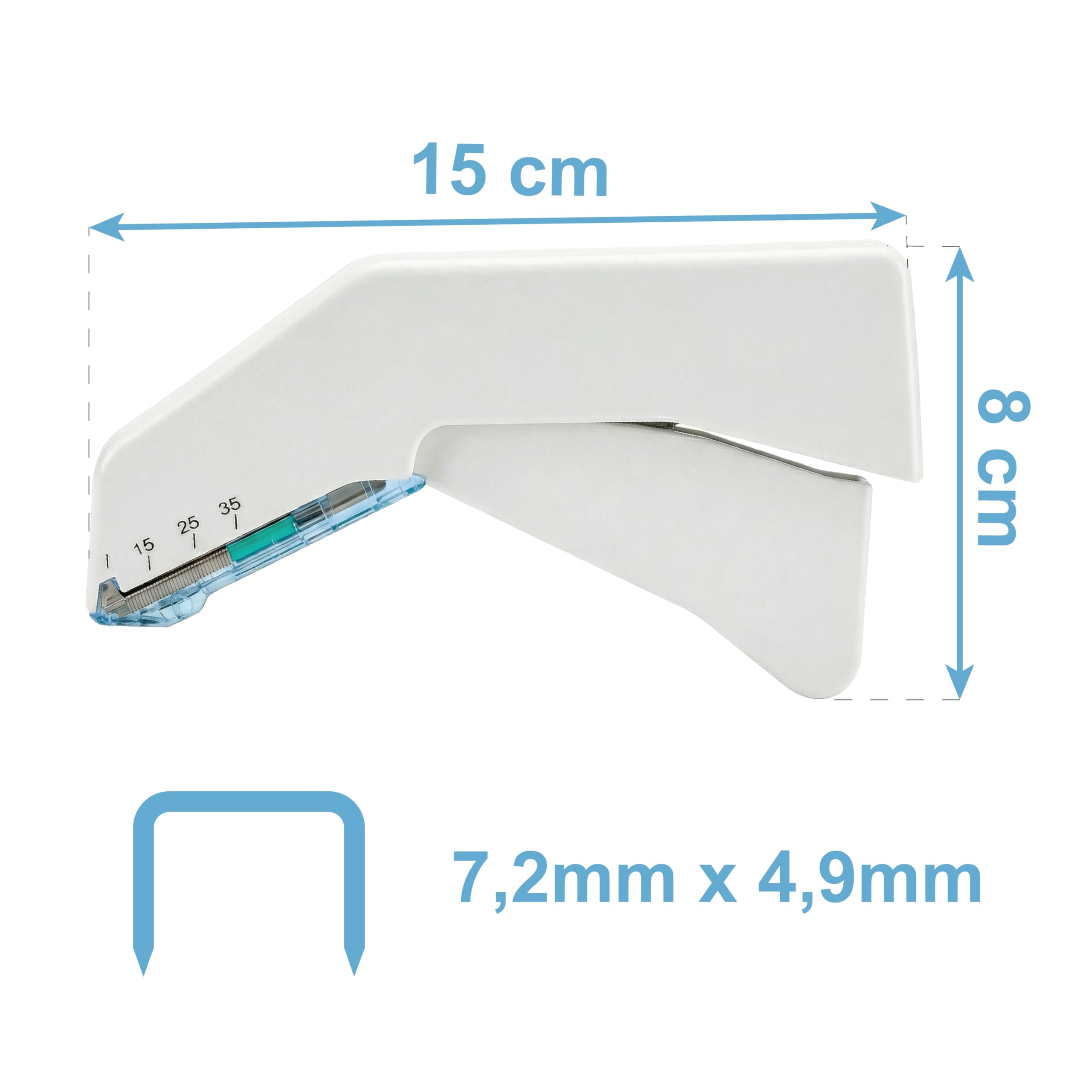 KMINA Grapadora para Sutura Cutánea (5 Unidades), 35 Grapas Estériles, Acero Inoxidable, Diseño Ergonómico, Libre de Látex, Apertura Fácil, Pack con Envases Individuales