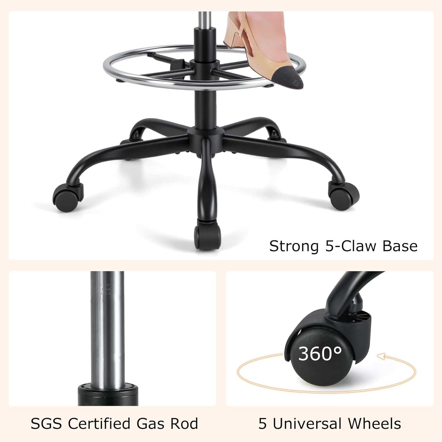 Giantex Drafting Chair, Tall Office Chair with Adjustable Armrests & Footrest Ring, Ergonomic Computer Standing Desk Chair with Lumbar Support for Counter Height Desk, Home Office